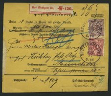 WÜRTTEMBERG 46,59 BRIEF, 1897, 50 Pf. Dunkelbraunrot Und 10 Pf. Rot Auf Wert-Paketkarte Aus STUTTGART Nr. 9, Kleine - Other & Unclassified