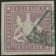 WÜRTTEMBERG 42b O, 1873, 70 Kr. Rotlila, Feld 5, Grüner Fächerstempel STUTTGART, Allseits Breitrandig, Pr - Other & Unclassified