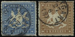 WÜRTTEMBERG 32a,33a O, 1865/6, 6 Kr. Blau Und 9 Kr. Rötlichbraun, 2 Prachtwerte, Mi. 170.- - Sonstige & Ohne Zuordnung