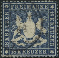 WÜRTTEMBERG 20y O, 1862, 18 Kr. Blau, Kleine Zahnkorrektur Sonst Pracht, Mi. 2800.- - Sonstige & Ohne Zuordnung