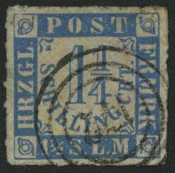 SCHLESWIG-HOLSTEIN 7 O, 172 (MARNE) Auf 11/4 S. Grauultramarin/weißrosa, Pracht - Schleswig-Holstein