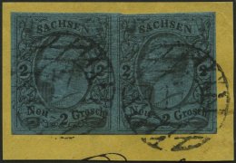 SACHSEN 10a Paar BrfStk, 1855, 2 Ngr. Schwarz Auf Mittelblau Im Waagerechten Paar, Nummernstempel 17, Kabinettbriefst&uu - Saxony