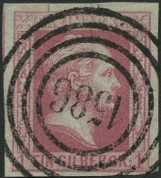 PREUSSEN 6ax O, 1857, 1 Sgr. Rosa, Dünnes Papier, Nummernstempel 1586 (WARTENBERG), Kabinett, Gepr. Flemming, Mi. ( - Other & Unclassified