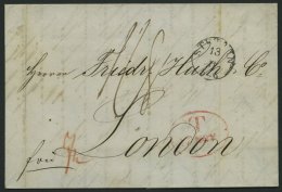 HAMBURG - GRENZÜBERGANGSSTEMPEL 1846, T 17 NOV, In Rot Auf Brief Von Stettin (K1) über Hamburg (rückseiti - Prephilately