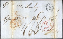 HAMBURG - GRENZÜBERGANGSSTEMPEL 1842, T 28 OCT, In Rot Auf Brief Von STOCKHOLM (K1) Nach London, Handschrifltich Vi - Prephilately