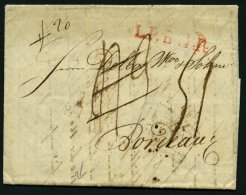 HAMBURG - GRENZÜBERGANGSSTEMPEL 1819, L.P.B.4.R., L1 In Rot Auf Brief Von Altona Nach Bordeaux, Rückseitig Rot - Prephilately