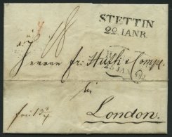 HAMBURG VORPHILA 1825, HAMBURG, Schmetterlingsstempel Auf Brief Nach Stettin (L2) über Hamburg (L2) Nach London, Re - Other & Unclassified