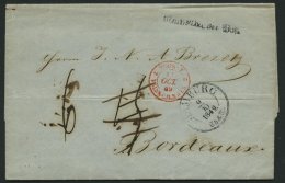 HAMBURG - THURN UND TAXISCHES O.P.A. 1849, HAMBURG Th.&T., K3 Auf Brief Nach Bordeaux, Verspätungsstpl. Nach Ab - Prephilately