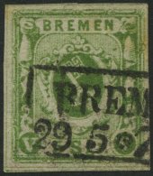 BREMEN 4b O, 1861, 5 Sgr. Moosgrün, Etwas Fleckig Sonst Pracht, Signiert, Mi. 380.- - Brême