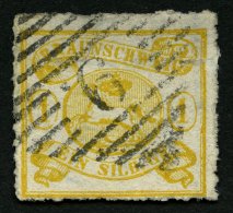 BRAUNSCHWEIG 14B O, 1864, 1 Sgr. Gelbocker, Durchstochen 12, Nummernstempel 9, Feinst (dünne Stelle), Gepr. Lange, - Brunswick
