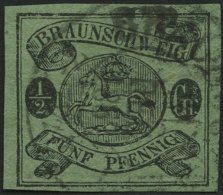 BRAUNSCHWEIG 10Ax O, 1863, 1/2 Gr. Schwarz Auf Lebhaftgraugrün, Pracht, Gepr. U.a. Drahn, Mi. 300.- - Brunswick
