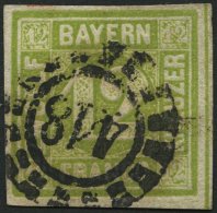 BAYERN 12 O, 1862, 12 Kr. Dunkelgelbgrün, Offener Mühlrad-Stempel 418, Breitrandig Pracht, Mi. 100.- - Autres & Non Classés