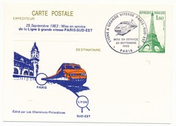 FRANCE - Entier Repiqué "Ligne à Grande Vitesse Paris Sud Est" Paris 1983 - Eisenbahnen