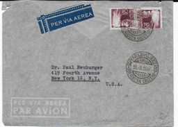 STORIA POSTALE REPUBBLICA - BUSTA VIA AEREA DA SOPRABOLZANO A NEW YORK 18.08.1947 - Airmail