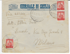 STORIA POSTALE REPUBBLICA - BUSTA INTESTATA CON LETTERA VIA AEREA DA PALERMO A MILANO 11.06 1949 - Poste Aérienne