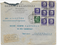 STORIA POSTALE REGNO - BUSTA INTESTATA VIA AEREA ESTERO PER CASABLANCA 1932 DOPPIO PORTO - Storia Postale (Posta Aerea)