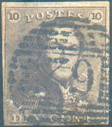 N°1 - Epaulette 10 Centimes Brune, Bien Margée, Obl. P.62 HUY  - 11660 - 1849 Epauletten