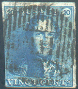 N°2 - Epaulette 20 Centimes Bleue, Un Peu Court à Gauche Sinon Margée, Obl. Ambulant (spoorwegstempel) M.VI    - 11663 - 1849 Epaulettes