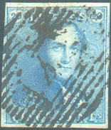 N°2 - Epaulette 20 Centimes Bleue, Très Bien Margée, Obl. P.4 ANVERS Centrale - 11675 - 1849 Hombreras