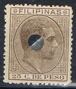 Sello 25 Cts FILIPINAS Colonia Española, Perforado Telegrafico,  Edifil Num 66T º - Filippine