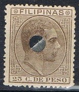 Sello 25 Cts FILIPINAS Colonia Española, Perforado Telegrafico,  Edifil Num 66T º - Philippinen