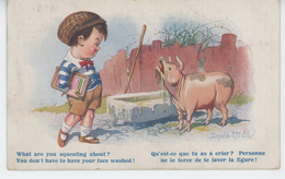 ENFANTS - PIG - Jolie Carte Fantaisie Petit Garçon Et Cochon Signée DONALD MC GILL - Mc Gill, Donald