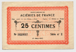 1914 - 1918 // ACIERIE DE FRANCE // 25 Centimes - Notgeld