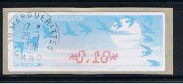 ATM, DIVA, 0.10 Avec Impression Décalée, Sur Papier JUBERT,  ENCRE ROUGE, Oblitéréé. - 1990 « Oiseaux De Jubert »