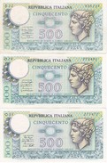 LOTE DE 3 BILLETES DE ITALIA DE 500 LIRAS DE LOS AÑOS 1974-1976 Y 1979  (BANKNOTE) MEDUSA - 500 Lire