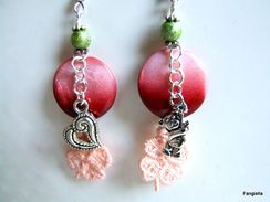 Boucles D'oreilles Nacre Bordeaux Trèfle Rose Brodé Ourson Cœur  Mignonnes à Souhait Avec Son Petit Ours Et Son C& - Oorringen