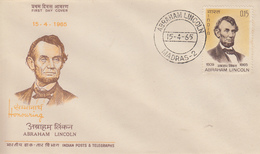 Enveloppe  FDC   1er  Jour  INDE   ABRAHAM  LINCOLN   1965 - FDC