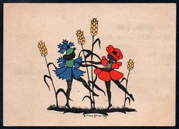Delcampe - A0910 - Alte Glückwunschkarte - Scherenschnitt Gertraud Gärtner - Kornblume Und Mohn - Kallmer Zwickau - Scherenschnitt - Silhouette