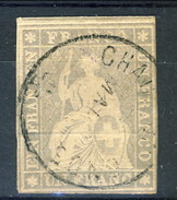 Svizzera 1854-62 Unificato N. 31, SBK N. 27C, F. 1 Grigio-violetto Usato ( Chaux De Fonds) Cat. € 1300 ATTEST-PERIZ - Usati