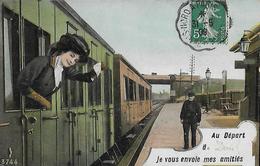 CARTE POSTALE ORIGINALE ANCIENNE : DEUIL LA BARRE  DEPART DE LA GARE JE VOUS ENVOIE MES AMITIES  ANIMEE  VAL D'OISE (95) - Deuil La Barre