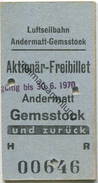 Schweiz - Luftseilbahn Andermatt Gemsstock - Aktionär-Freibillet Gültig Bis 30. 6. 1970 - Europa