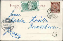 Beleg 4 C. In Doppelfrankatur Mit Hongkong 2 C. Graugrün Mit Stempel SHANGHAI Auf Postkarte Nach Dtld. Mit... - Other & Unclassified