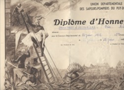 63 - CLERMONT FERRAND - MILITARIA - SAPEURS POMPIERS DU PUY De DOME  - Diplome D'Honneur - 1958 - 6 Scans - Feuerwehr