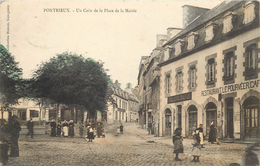 PONTRIEUX - Un Coin De La Place De La Mairie, Restaurant Le Pourvéer. - Pontrieux