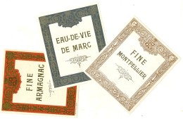 étiquette  - 1910/40 - étiquette Générique Modèle 190/191/192 - Fine De Montpellier Eau De Vie De Marc ... - Whisky