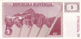 SLOVENIA  5 TOLARJEV    1990  FDS - Eslovenia