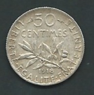 FRANCE - 50 CENTIMES 1918 SEMEUSE - ARGENT PIA20611 - 50 Centimes