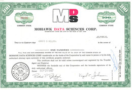 USA.  Hohawk Data Sciences Corp. Aktie 100 Shar.$ 0,10  Oben Firmensignet Buchstaben 1967 - Industrie