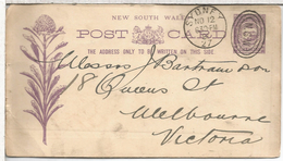 AUSTRALIA NEW SOUTH WALES ENTERO POSTAL FLORES FLOWER 1891 SYDNEY CON IMPRESION PRIVADA WAUGH & JOSEPHSON ENGINEERS - Storia Postale