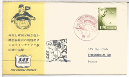 JAPON VUELO SAS TRANSPOLAR AL DORSO MAT STOCKHOLM 1957 - Airmail