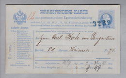 AT Rohrpost-Karte 1882-09-20 Mit Nr.-O "3289" Blau Entwertet Seltene Entwertung - ...-1850 Vorphilatelie