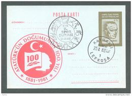 1981 NORTH CYPRUS THE BIRTH CENTENARY OF ATATURK POSTCARD WITH 2ND SPORTS FORUM SPECIAL POSTMARK - Lettres & Documents