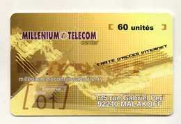 CARTE D´ACCES INTERNET  PASSMAN  *60 Unités   Millénium Télecom  Center  MALAKOFF - Altri & Non Classificati