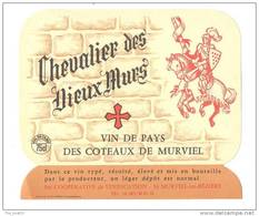 Etiquette De Vin De Pays Des Coteaux De Murviel - Chevalier Des Vieux Mur - Coop De Murviel  (34) -  Thèmes Chevaux - Caballos