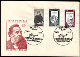 DDR 1970 - 150. Geburtstag Friedrichs ENGELS - MiNr.1622-1624 Sonderstempel FDC - Karl Marx
