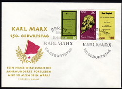 DDR 1968 - 150 Geburtstag Karl MARX - MiNr.1365-1362 3er Streifen FDC - Karl Marx